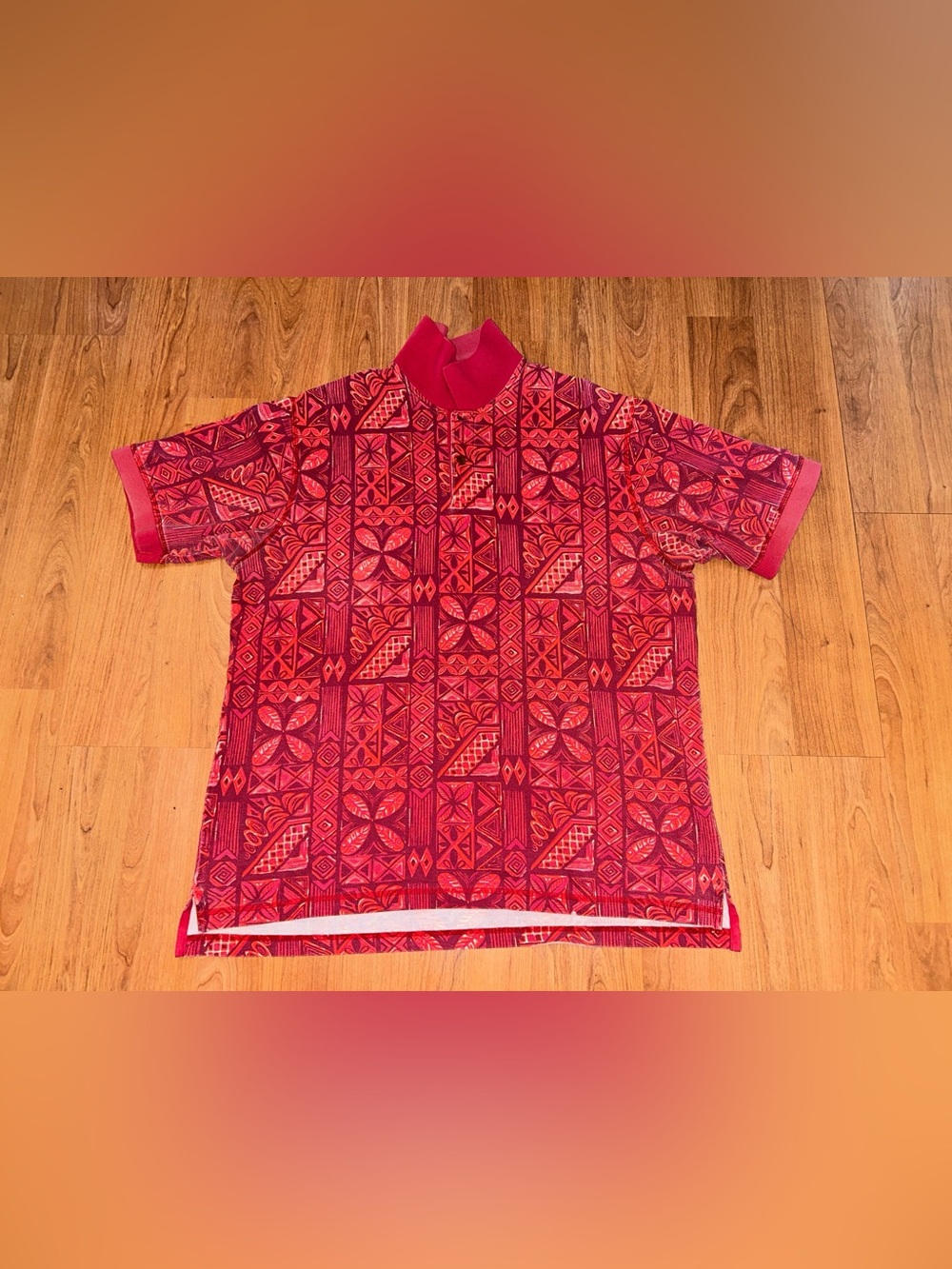 Territory Ahead Polo Shirt Mens L Red Hawaiian Geometric Tropical Golf Aztec